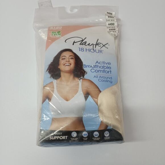 Playtex Women's 18 Hour Active Breathable Comfort Wireless Bra Size 44DD Lt Beig - Picture 1 of 4